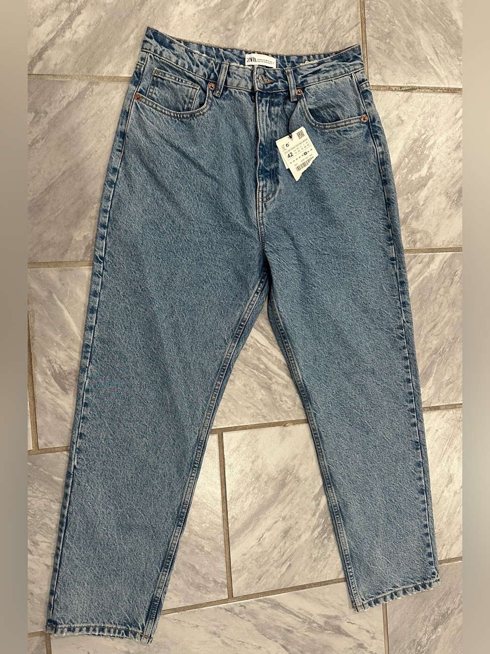 NWT Zara Women’s Blue Denim High Rise Tapered Regular Fit Jeans Size 10